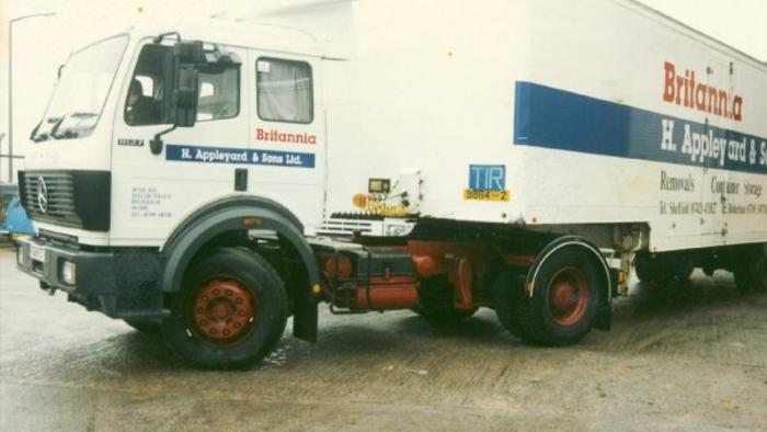 Mercedes artic removal van loaded for France 1993