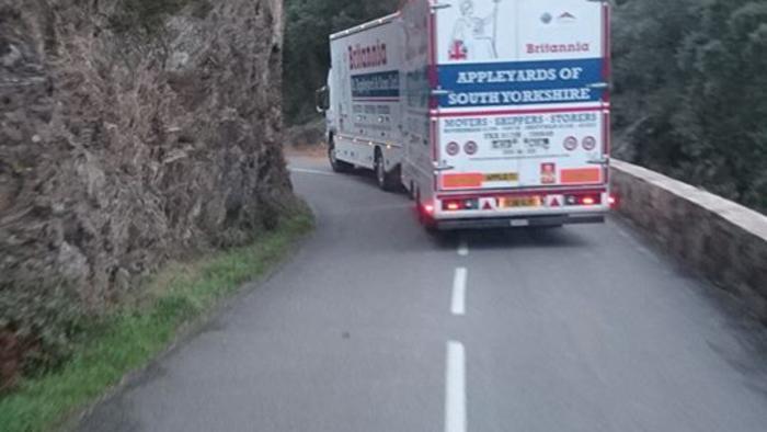 Removal van on a mountain pass